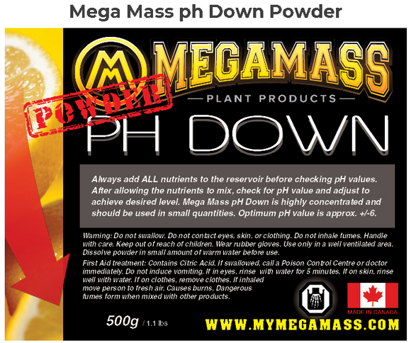 Mega Mass - PH Down ( POWDER ) 500g - IncrediGrow, DOWN, dry, MASS, MEGA, MEGAMASS, ph, powder Mega Mass Plant Products