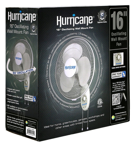Hurricane® - Supreme Oscillating Wall Mount Fan 16 in - IncrediGrow, angrysun, fan, ventilation Fans, Ducting & Air Purification